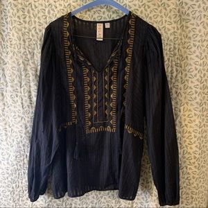 Anthropologie (Dolan) Black Blouse w Copper embroidery Sz L